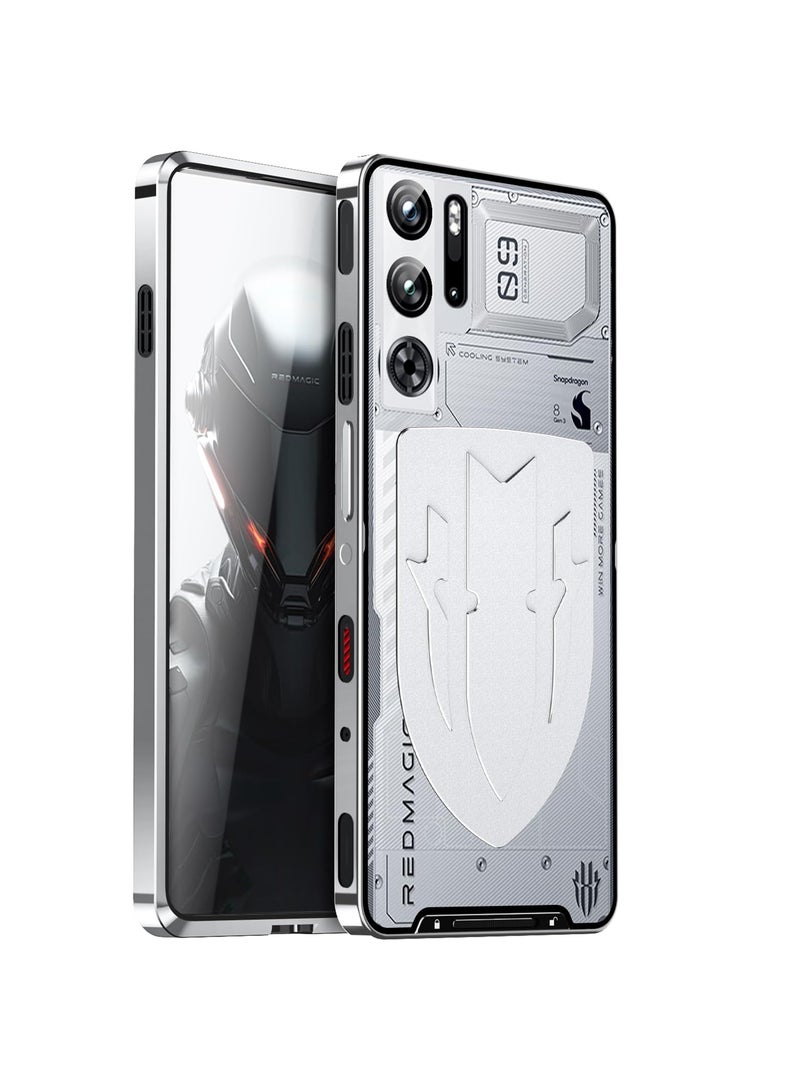 غطاء لهاتف ZTE Nubia Red Magic 9 Pro/Pro+، إطار فاخر من الألومنيوم المعدني المتين مضاد للصدمات مع غطاء خلفي من البلاستيك الصلب، باللون الفضي. - Image 1